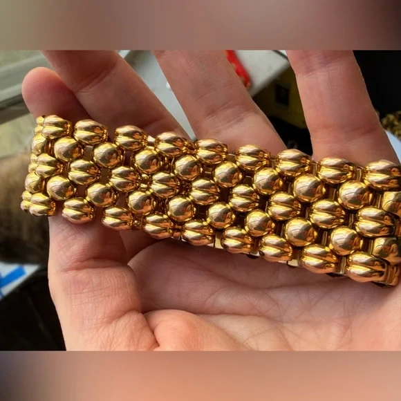 Vintage Swiss thick heavy gold plating panther link gold bracelet - 20 micron - Picture 7 of 16